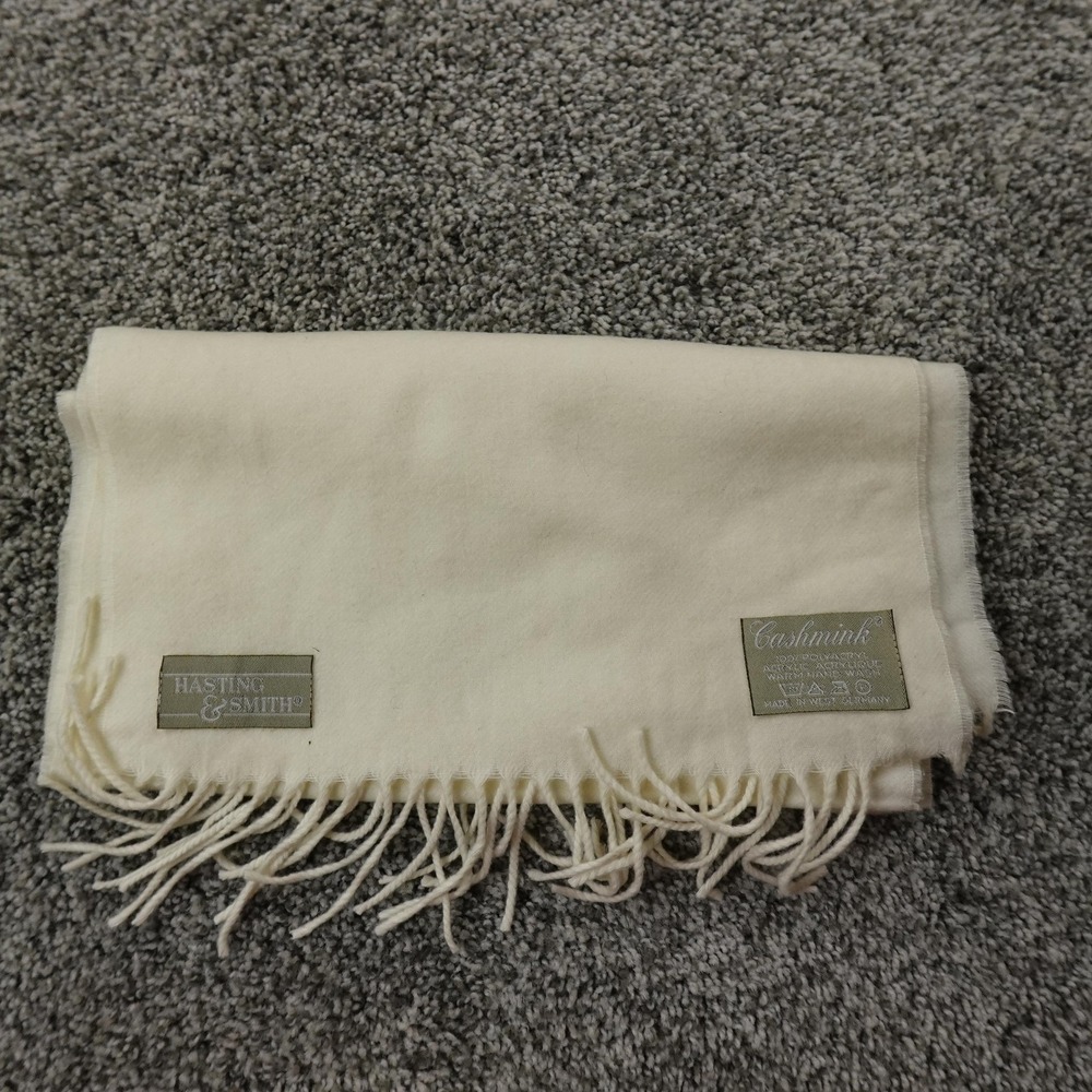 VTG Hasting Smith Scarf One Size 11.5X50 Ivory White Cashmink Faux Cashmere 80s